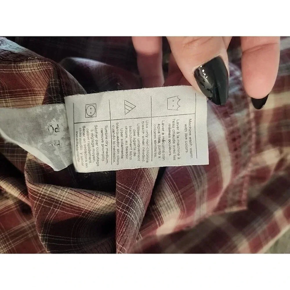 Vtg Carhartt Long Sleeve Maroon Tan Plaid Button Down 100% Cotton Men's Sz M - Picture 7 of 9